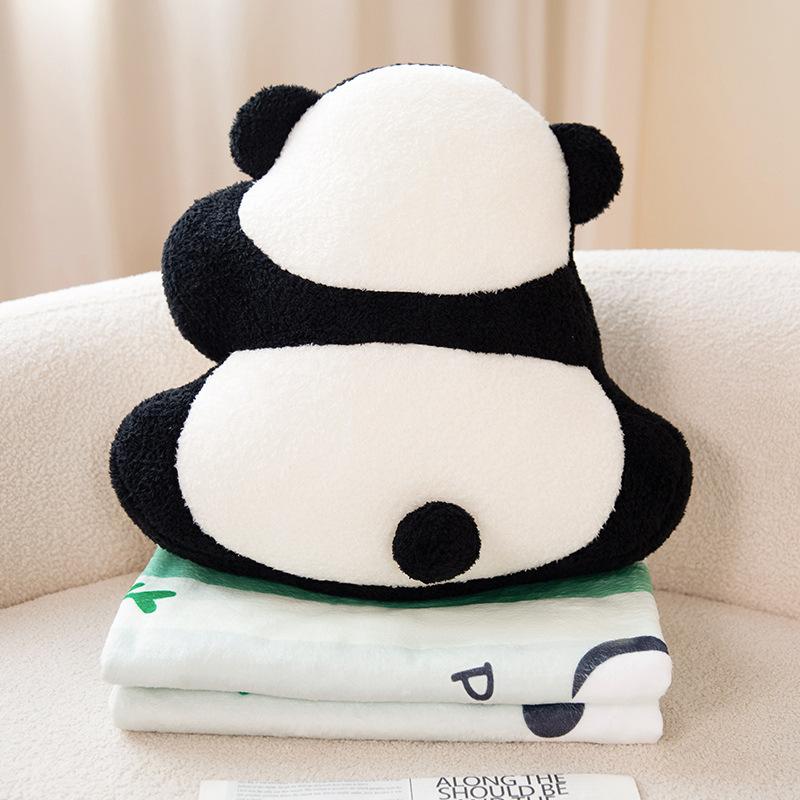Cartoon Panda Back Throw Pillow Blanket Plush Toy Black And White Panda Doll Home Sofa Pillow Doll