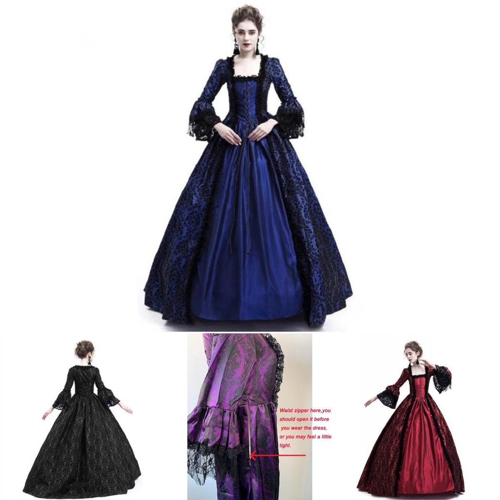 Luxurious Womens Medieval Marie Antoinette Dress With Long Sleeves Victorian Style