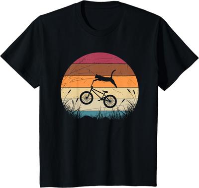 Funny Gift Retro Bicycle T-Shirt Biker Cat Animal BMX Cyclist Vintage T-Shirt Printed Short Sleeve Shirts Men Clothing Harajuku