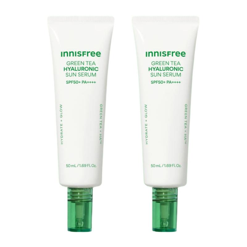 Innisfree Green Tea Hyaluronic Acid Soothing Moisture Sun Serum SPF50+ PA++++ 50ml × 2