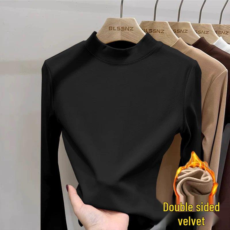 

Двусторонний флисовый теплый базовый слой с полувысоким воротником, бархатистый, плотный, облегающий женский топ с длинным рукавом на осень/зиму S for 60-85 jin