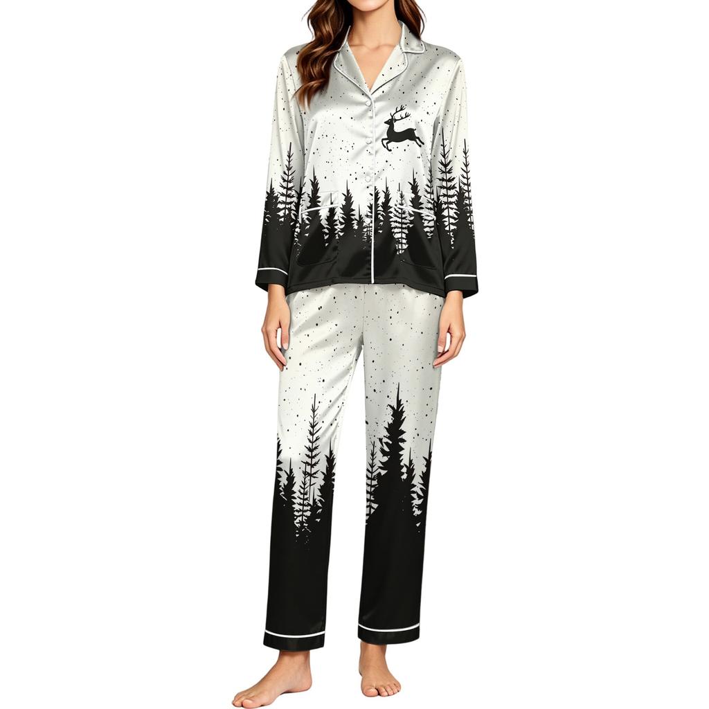 Women's Christmas Print Long Sleeve Pajamas for Holiday Lounging and Relaxing at Home