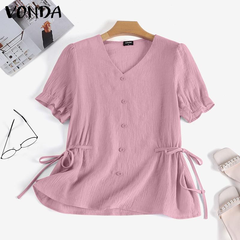

VONDA блузка с коротким рукавом для женщин, летние топы с талией