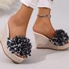 2026 New Elegant women's high-heeled sandals with wedge platform floral decoration summer slippers comfortable and elegant shoes