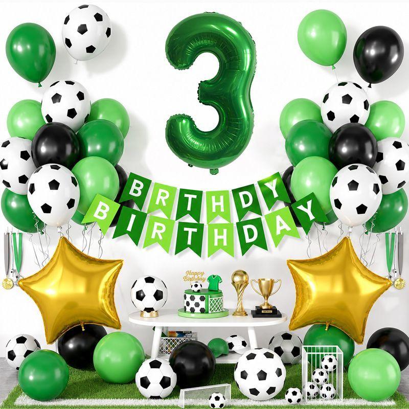 Fußball-Thema Geburtstag Zahl Aluminiumfolien-Ballonset für Kindergeburtstagsparty Dekorationen
