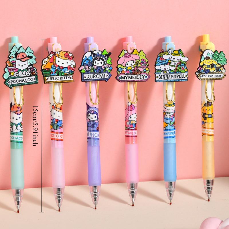 6Pcs Sanrio Series Press Gel Pen Comfortable Grip Stationery School Office Supplies Prize Gift Writing Tools Holiday Gift Novelty Stationery Teacher