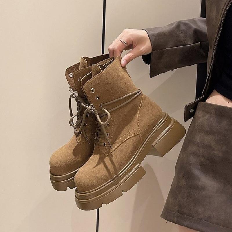 Fashion Women's Boots Retro Leather Designer Shoes Women's Luxury Short Boots Thick Sole Anti-Slip Round Toe Ankle Shoes