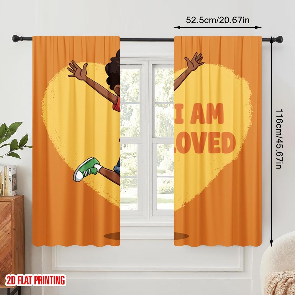 2 Stück 2D Flachdruck Fenstergardinen Happy Loved Heart Polyester Ohne Strom Feiertagsdekorationen Perfekt für Foto