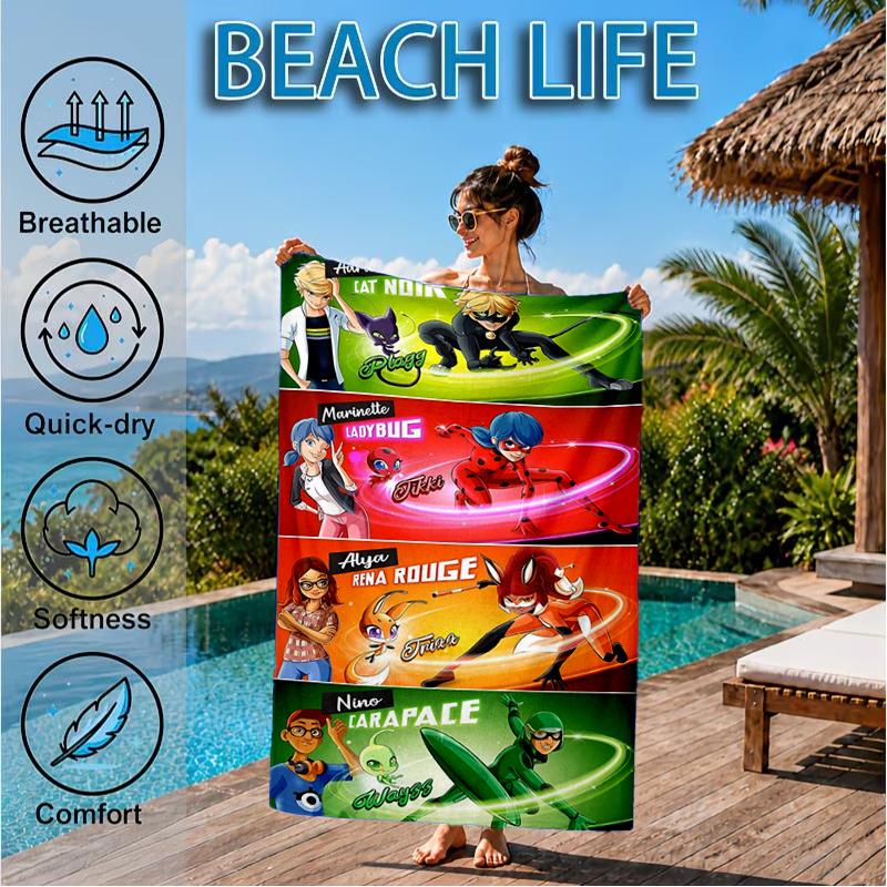 Mira-culous Adventures Beach Towel, Super Soft Microfiber, Perfect Gift for Her/Him, Birthday, for Pool, Beach, Travel, Decor Beach Party