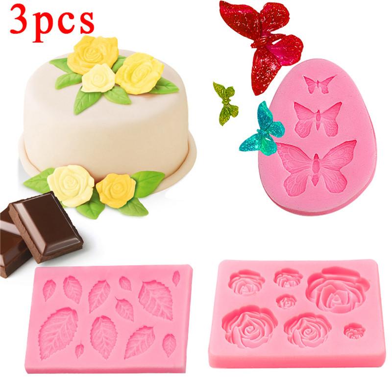 Rose Leaf Butterfly Rose 3d Silicone Cake Mold Flower Fondant Mold Cupcake Jelly Candy Chocolate Decoration Baking Tool Moulds