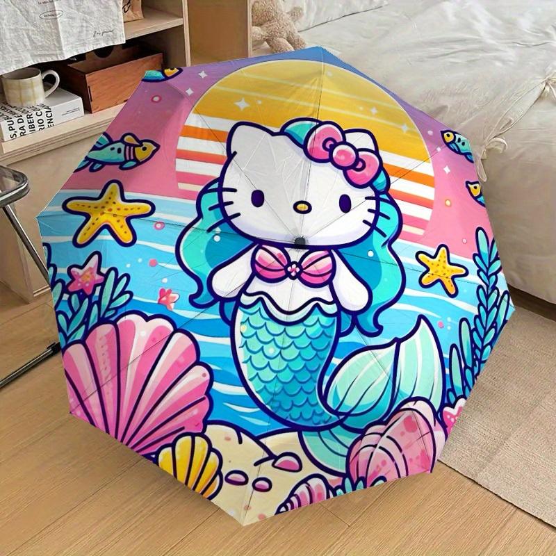 1pc Mermaid Hello Kitty Ocean Adventure Umbrella with Plastic Handle,Suitable for All Seasons Home Travel Outdoor UmbrellaSanlio555
