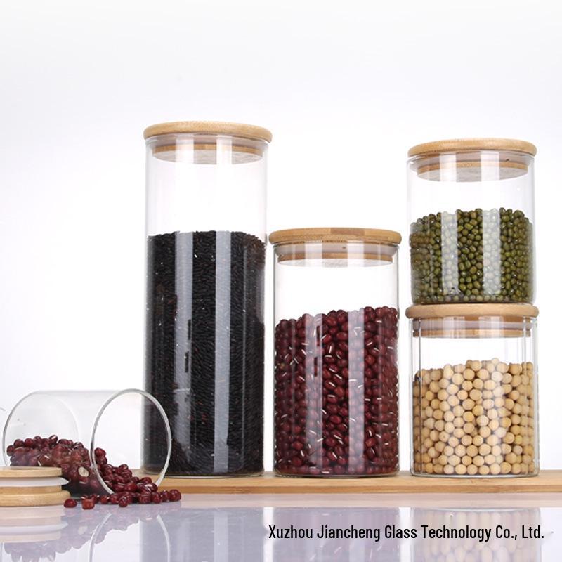 Borosilicate Glass Storage Jar with Bamboo Lid - Ideal for Grains, Seasonings, Candy, or Tea.