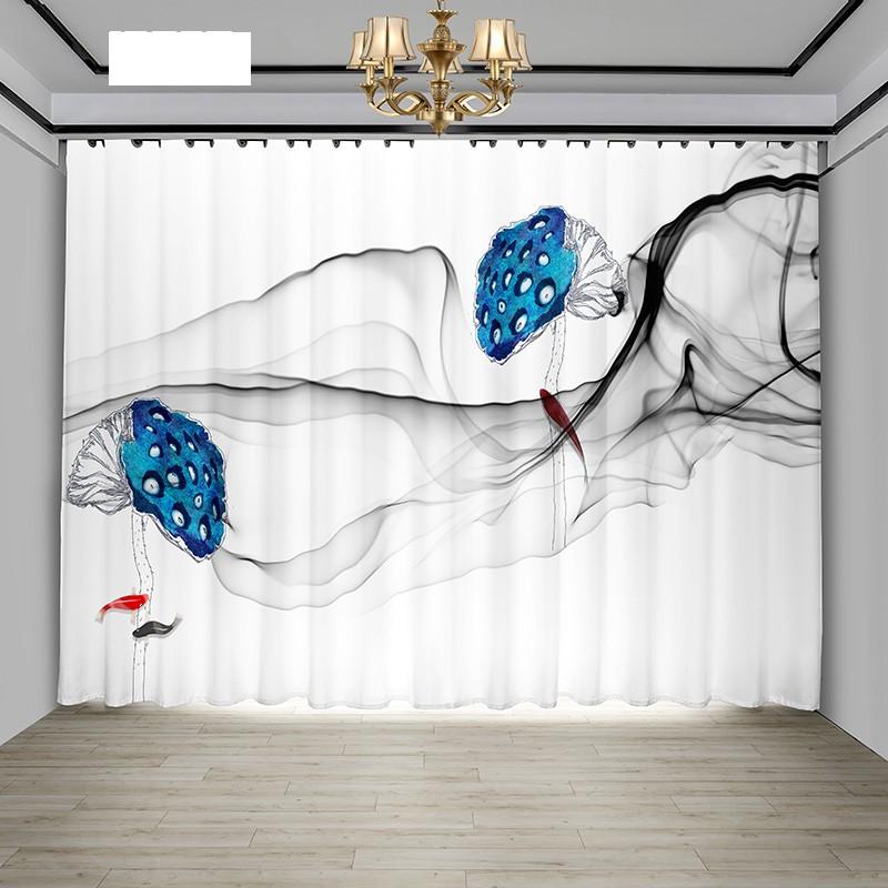 Neuer chinesischer einfacher Retro-Vorhang im Zen-Folk-Stil im antiken Stil für Wohnzimmer, Veranda, Arbeitszimmer, Schlafzimmer, berühmter Lotus, halbverdunkelnder Vorhang, 2 Stück