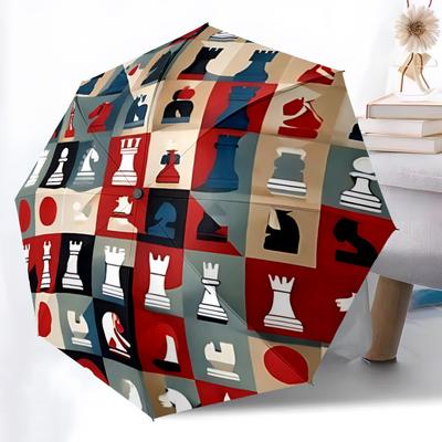 1pc Chess Pieces Automatic Open/Close Umbrella Compact Folding Umbrella, All-Season Portable Umbrella for Women/Men F1124198
