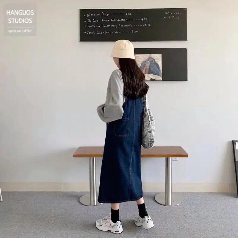 Women's Denim Suspender Long Skirt - Korean Style, Fashionable, Loose, Slim-Fit, Versatile, Age-Reducing, Perfect for Spring and Autumn