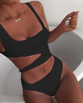 Costume da Bagno Intero da Donna Vestibilità Slim Colore Unico Design Cut-Out Tessuto Elastico Abbigliamento da Spiaggia Costumi da Bagno