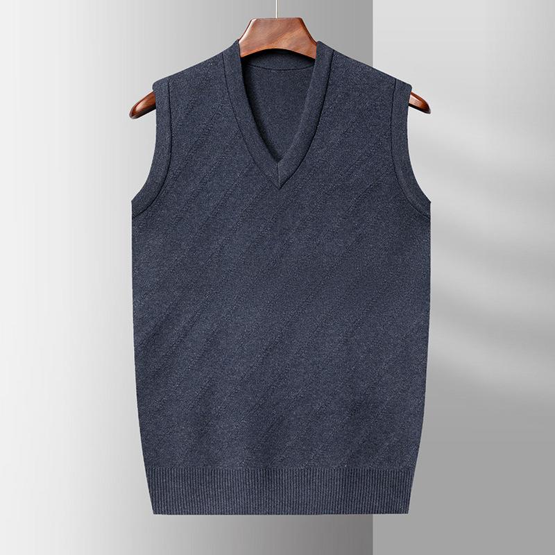 Autumn and Winter New V-neck Vest Men's Sleeveless Knitted Vest Old Dad Sweater Solid Color Business Inside