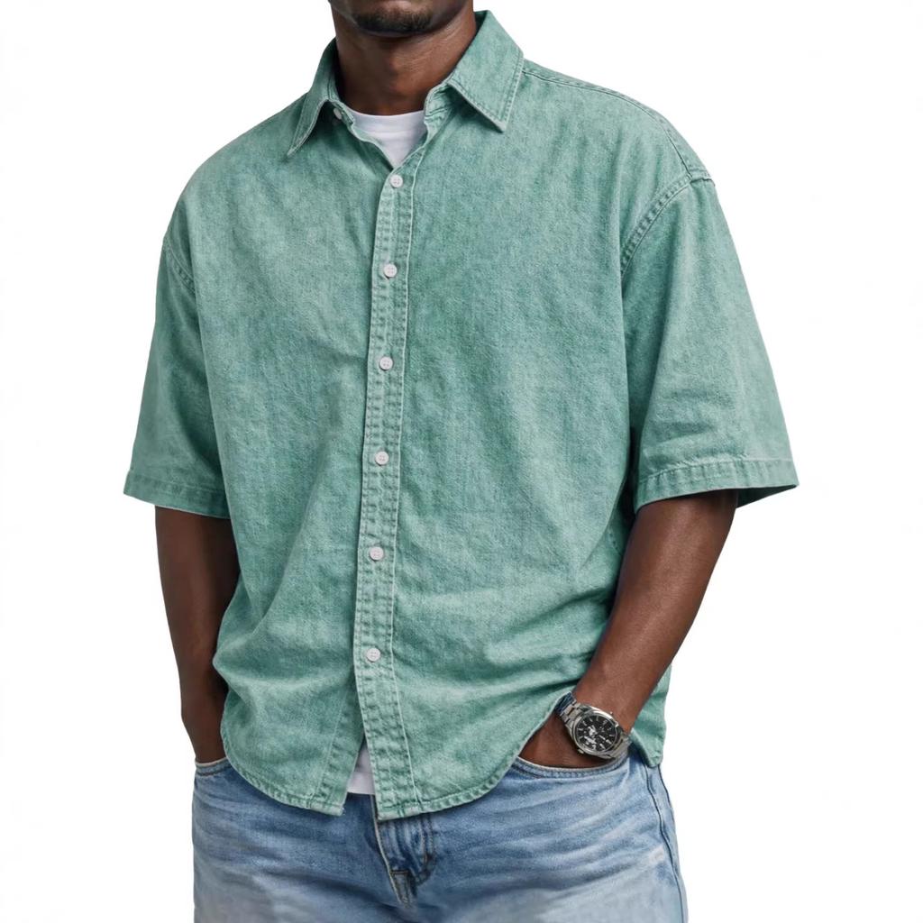 Summer Daily Business Casual Short Sleeve Shirts Men Solid Turn Down Collar Loose Blouse Male Tops