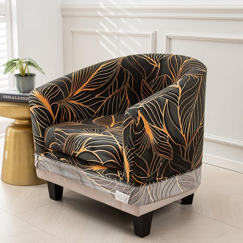 Club Chair Slipcover 2 Piece Stretch Printed Round Barrel Chair Covers Removable Tub Chair Slipcover With Elastic Bottom