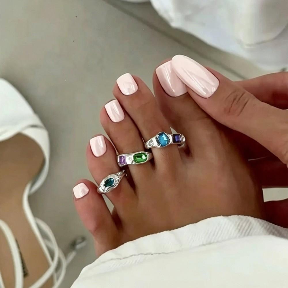 5PCS/3PCS Stackable Open Foot Rings Polished Finish Beach Jewelry Colored Gemstone Toe Rings Bridal