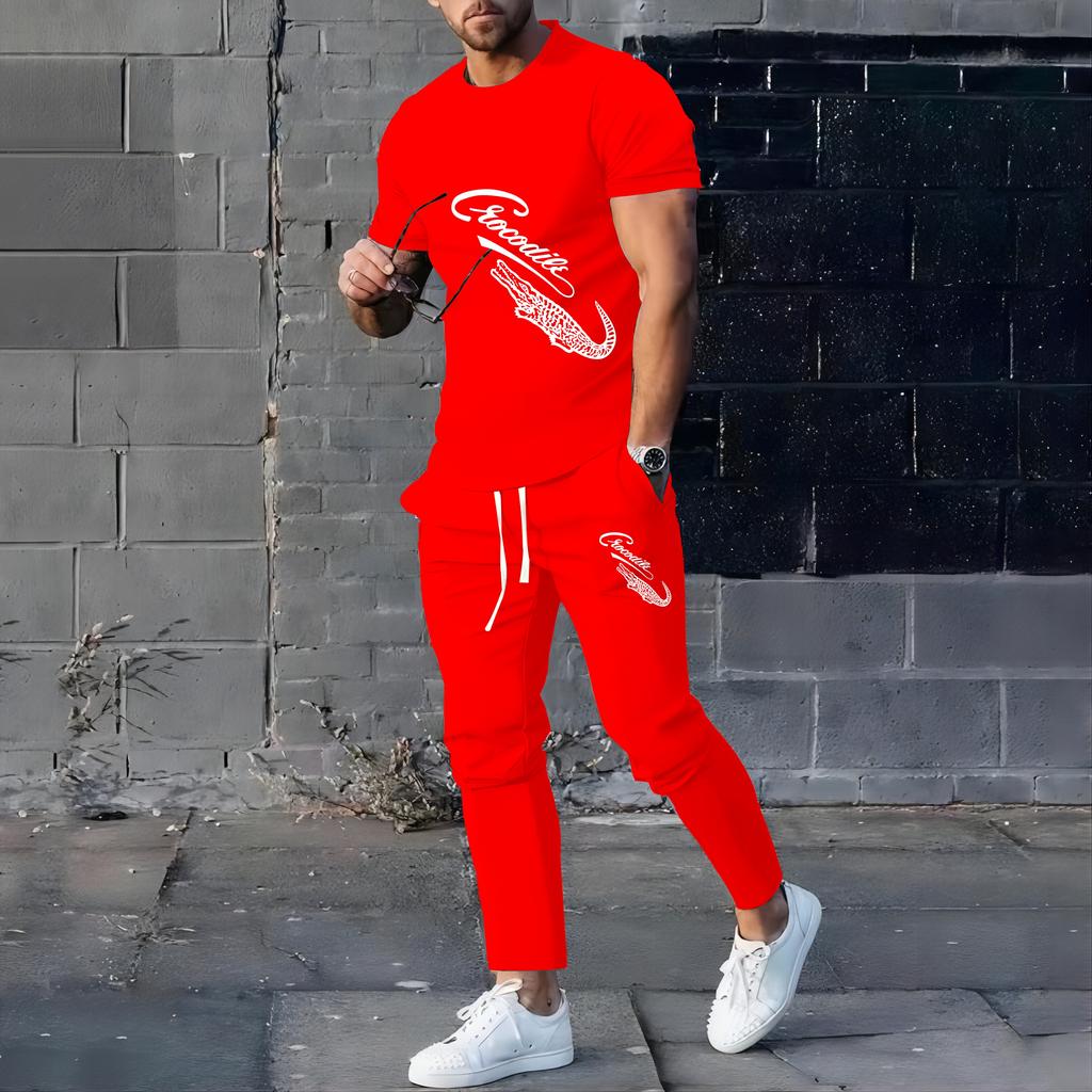 Summer Comfortable Sports Suit Men's Running Fitness Suit Short-sleeved Trousers Quick-drying Two-piece Set
