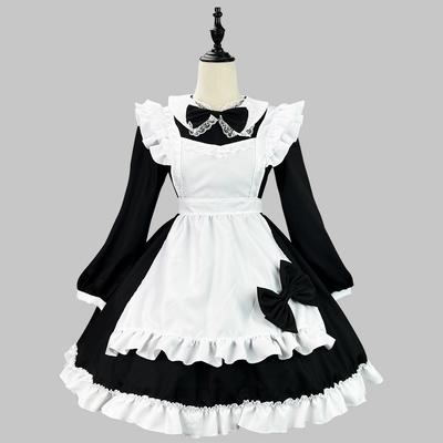 Japanisches Dienstmädchen Cosplay Süßes Lolita Partykleid Schwarz Weiß Langarm Klassische Schürze Dienstmädchen Rollenspiel Kellnerin Cross-Dressing