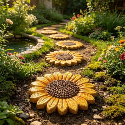 Stampo Girasole per Calcestruzzo Riutilizzabile Stampo Tondo per Pavimentazione Girasole Stampo in Calcestruzzo per Paesaggio Esterno Prato Cortile Sentiero