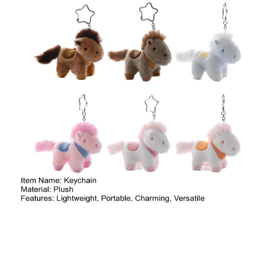 Lifelike Pony Keychain Plush Toy Cute Pony Keyring Mini Animal Pendant Lightweight Good Luck Mascot Gift for Kids Friends
