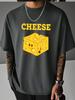 Unisex Summer Casual Short Sleeve T Shirt Cartoon Cheese Block CHEESE Letter Print Oversized Loose Street Daily Fashion Tops