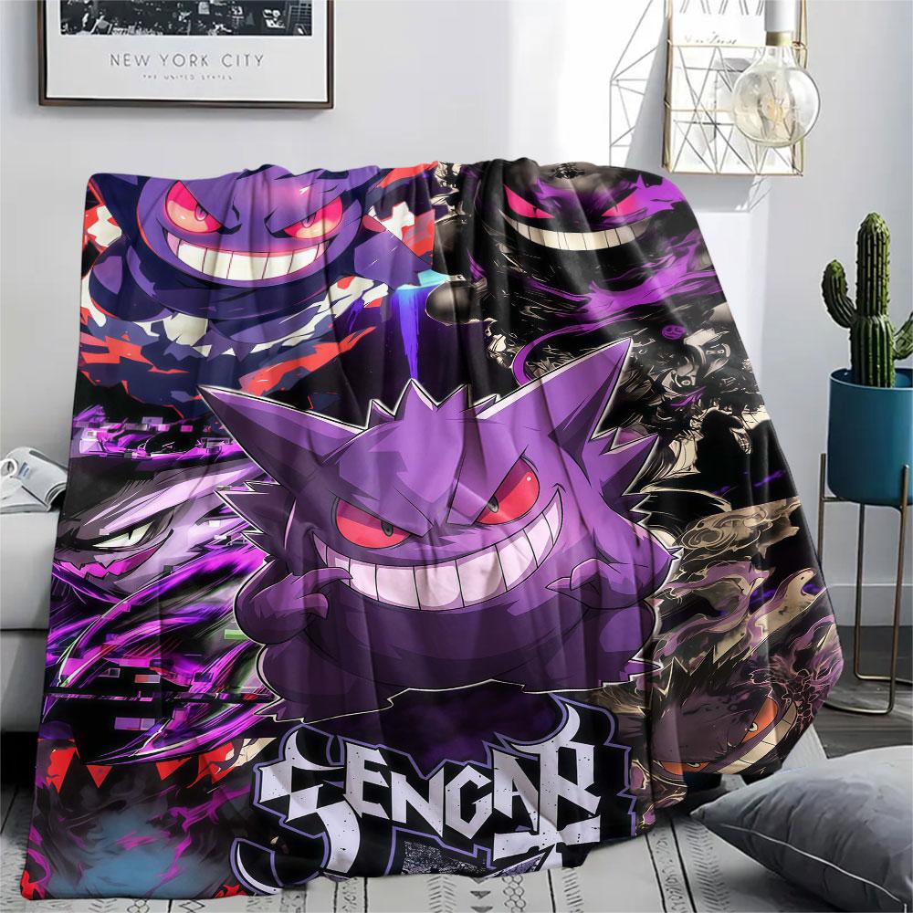1Pc Gengar Print Flannel Blanket, High Quality Comfortable for All Seasons, Home Decor, Warmth and Comfort, Perfect for Christmas Gifts