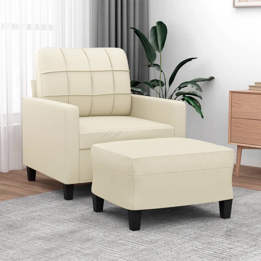 Armchair with Footstool Cream 60 Cm Faux Leather