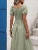 2026 Spring/Summer Elegant French Square Neck Puff Sleeve Long Dress for Women