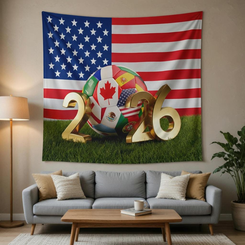Fußball-Wandteppich Flachdruck USA-Flagge Kulisse Internationale Fußballfans Dekoration Globale Sportturnier Wandbehang