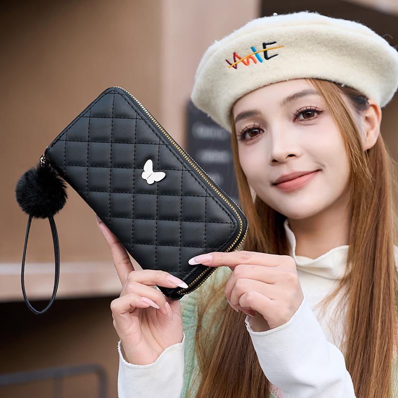 Carteira de Pulso Feminina Doce Europeia e Americana de Luxo Leve Estilo Fresco e Delicado Porta-Cartões Múltiplos e Bolsa Simples para Celular Feminina