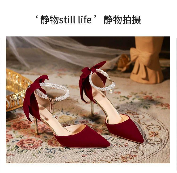 Fashion Elegant Women Heel Shoes High Heels Pumps Sexy Stilettos Wedding Shoes Bride Heels Red White Bowknot Footwear
