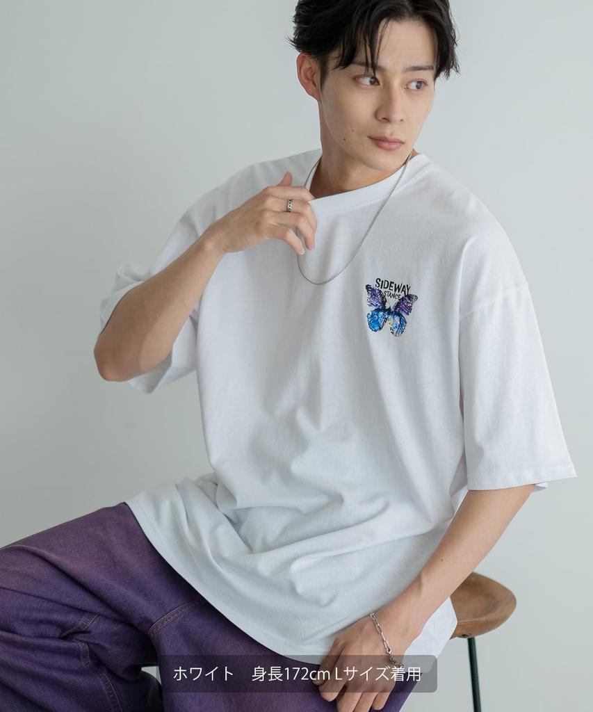 IMPROMES Casual SIDEWAYSTANCE Art Butterfly Short Sleeve T-Shirt, Men's, White