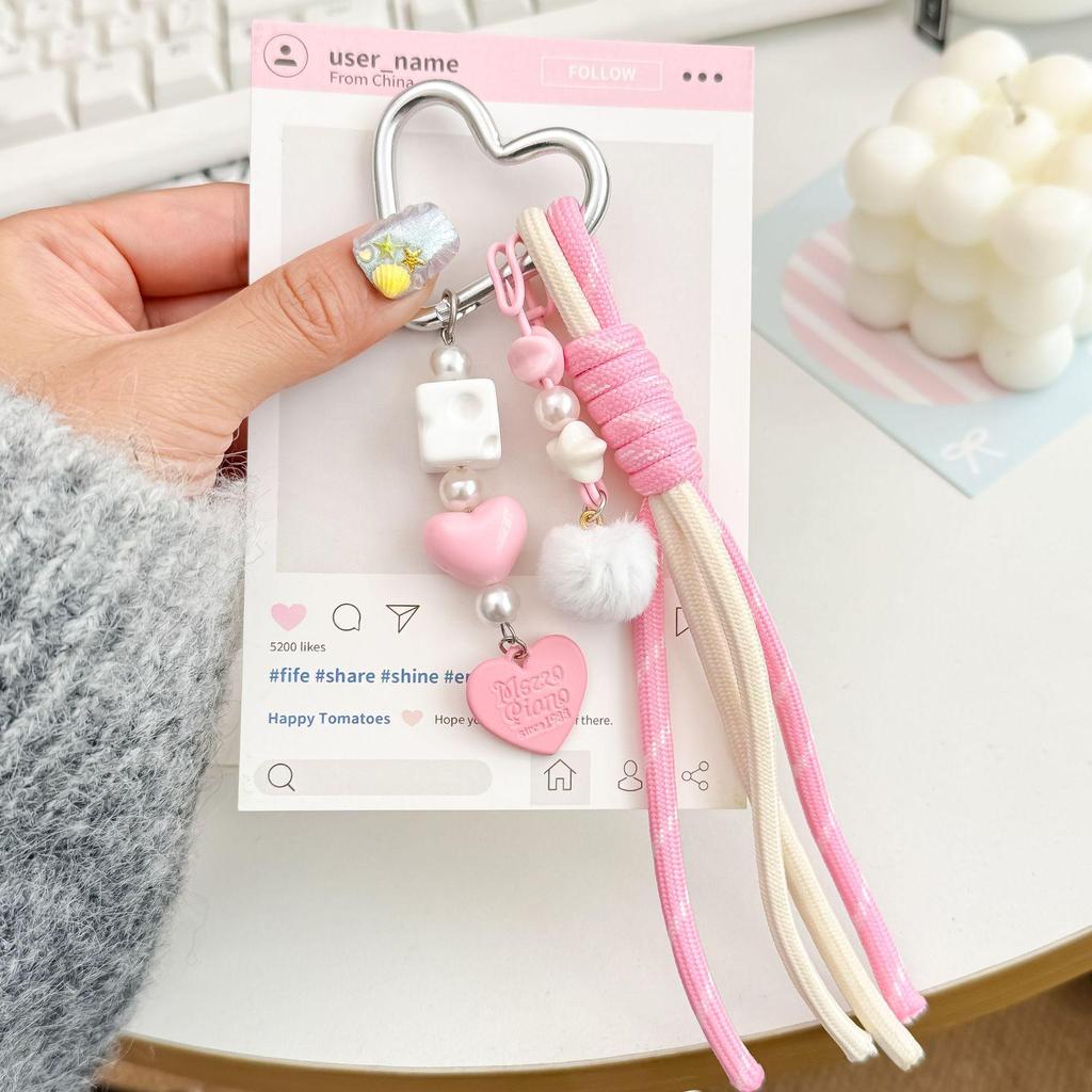 Pingente Chaveiro Coração Estilo Miu - Pingente Versátil Personalizado de Corda Trançada para Mala