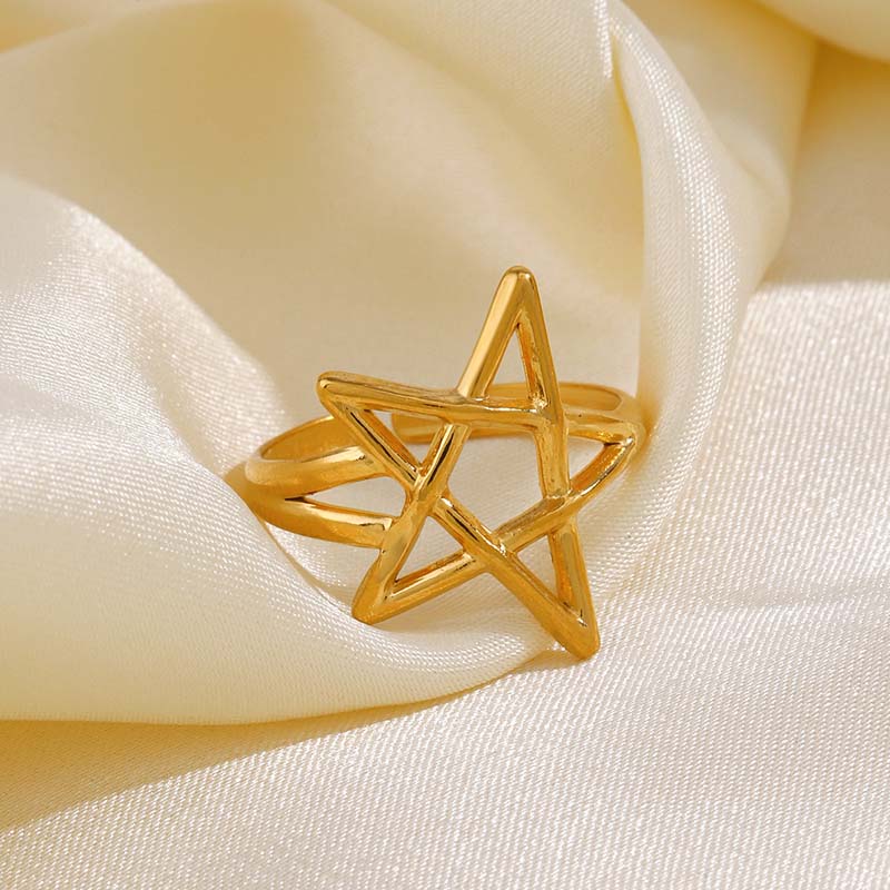 Punk Black Hollow Pentagram Star Rings Stainless Steel Metal Star Opening Adjustable Finger Ring Aesthetic Zircon Gift