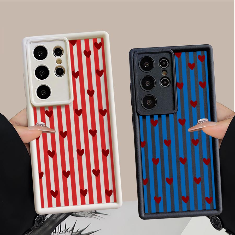 Stripe Love Heart Phone Cover Case for Samsung Galaxy S26 Ultra S20FE S25 S25 Edge S23 FE S24Ultra S22 S24 Plus S21