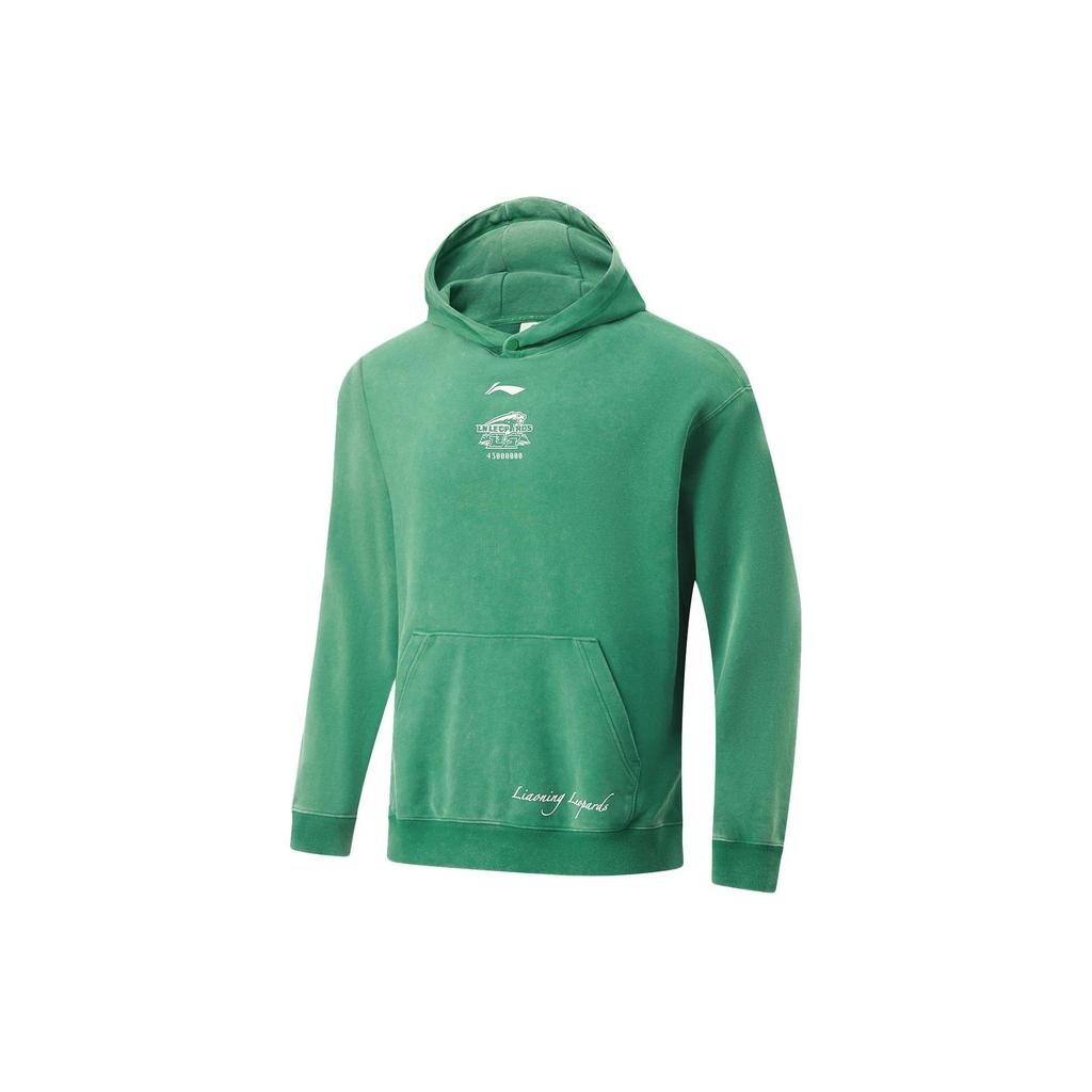 Li-Ning Cba Series Letter Pattern Printed Loose Pullover Hoodie Champion Edition Men hoodies Cool-Green AWDTF51-1