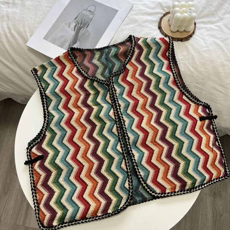 

Жилет для женщин Хлопковые топы без рукавов Жилет с принтом Оверсайз Повседневное пальто без рукавов Пуговицы Майка-жилет One Size