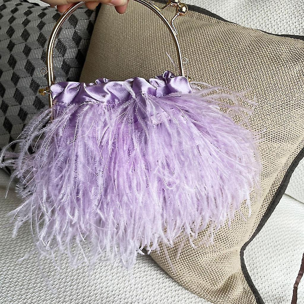 Borsa a mano da sera da donna con catena e piume di struzzo Borsa a tracolla per festa e matrimonio