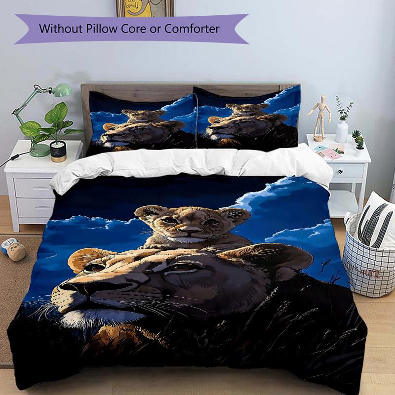 3pcs Lioness, Cub Duvet Cover Set, Soft Comfortable Duvet Cover,Guest Room (1*Duvet Cover + 2*Pillowcase, Without Core) Yy251104098