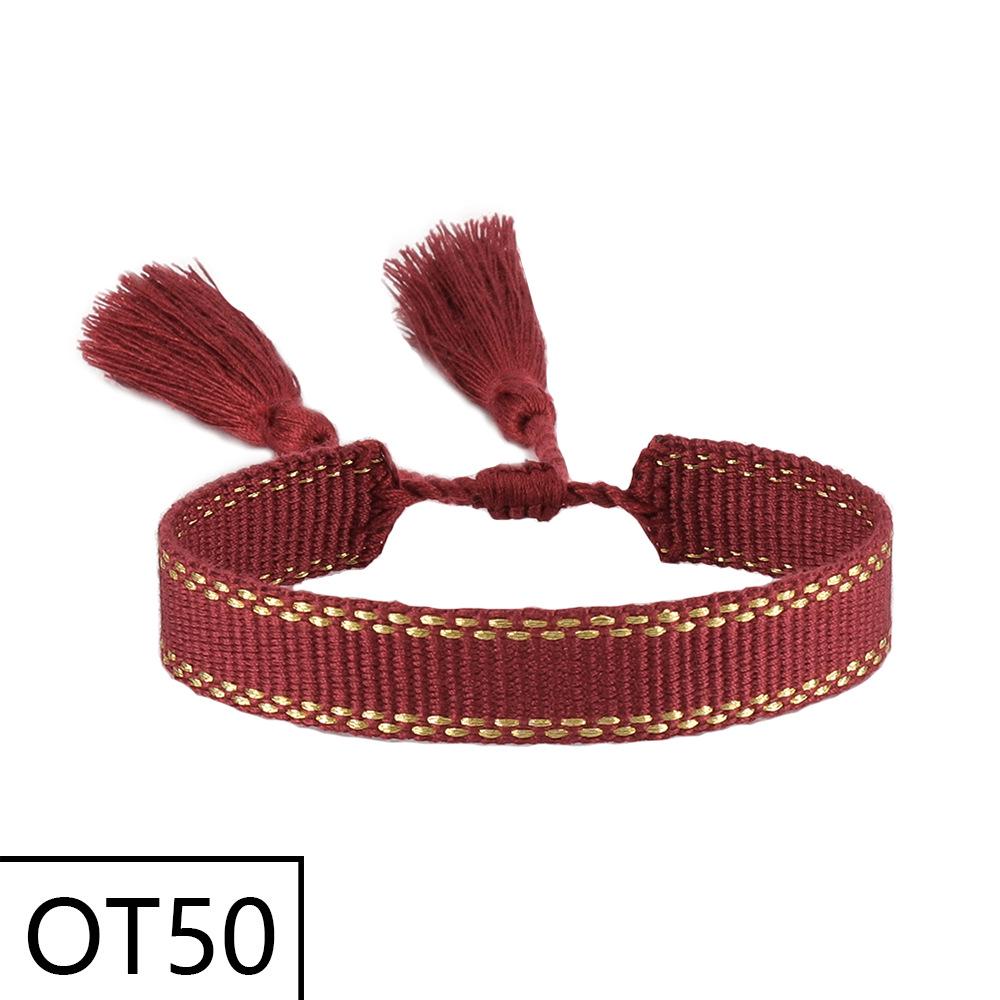 European & American Style Woven Bracelet - Solid Color, 1.3cm, Handmade Tassel, Fashionable Polyester Hand Rope for Women
