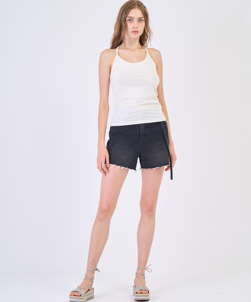 RAVEROUS Belted Denim Shorts Black