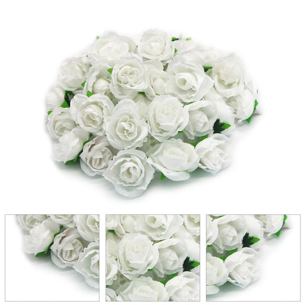 50PCS Simulation Rose Head Decorative Reusable Silk Fake Rose Flower for Wedding Party White