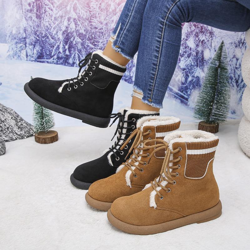 Women's Plus-Size Thick-Soled Snow Boots - Winter New Style, Retro, Short Ankle, Lace-Up, Fleece-Lined, Thick & Warm