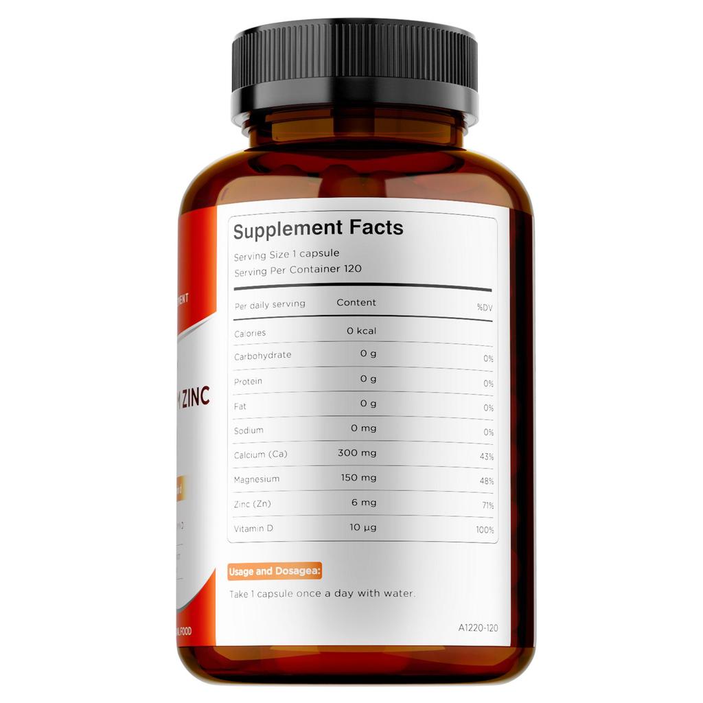 Calcium Magnesium Zinc Supplement - Bone Health, Muscle Function, Heart Health and Immune Support