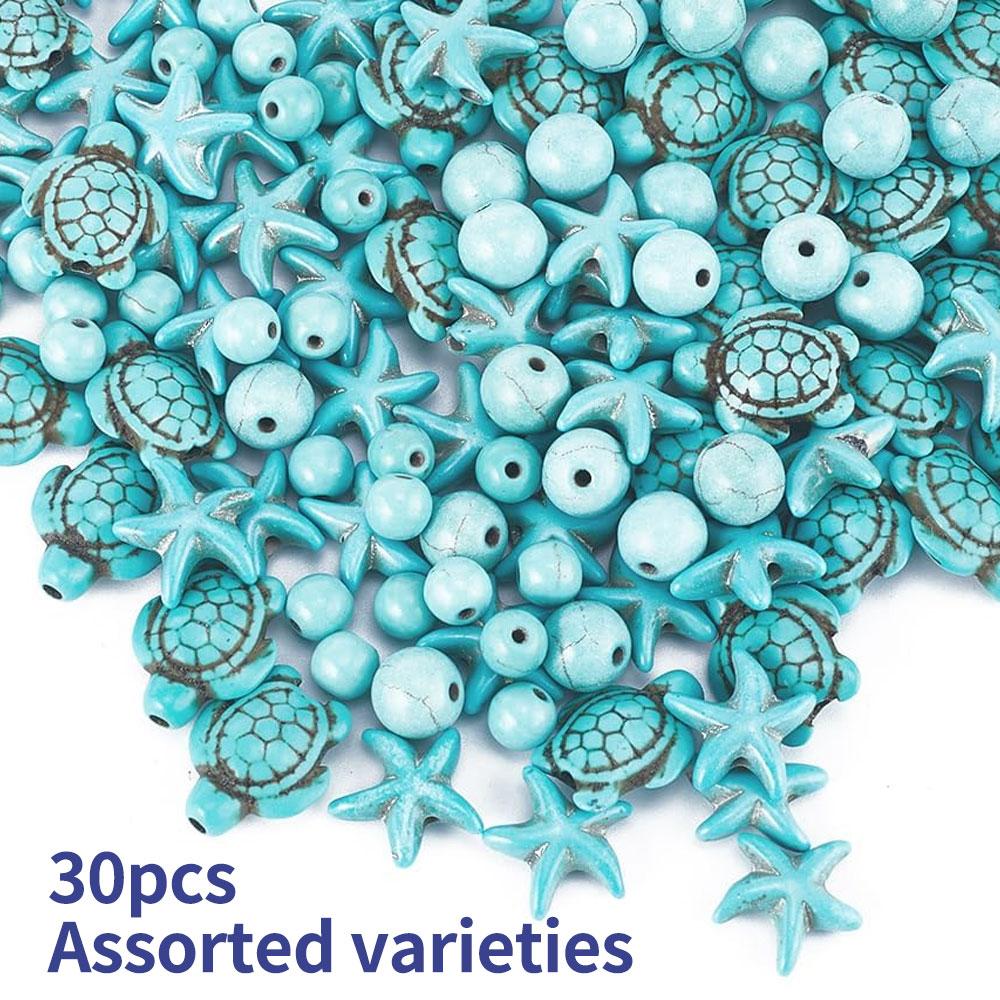 

10/30/50 шт. Бусины в виде черепах в виде звезд Чжухай, очаровательные бусины в стиле бохо с морскими животными, круглые бирюзовые бусины с интервалами, россыпью синие бусины в виде морских черепах 30pcs