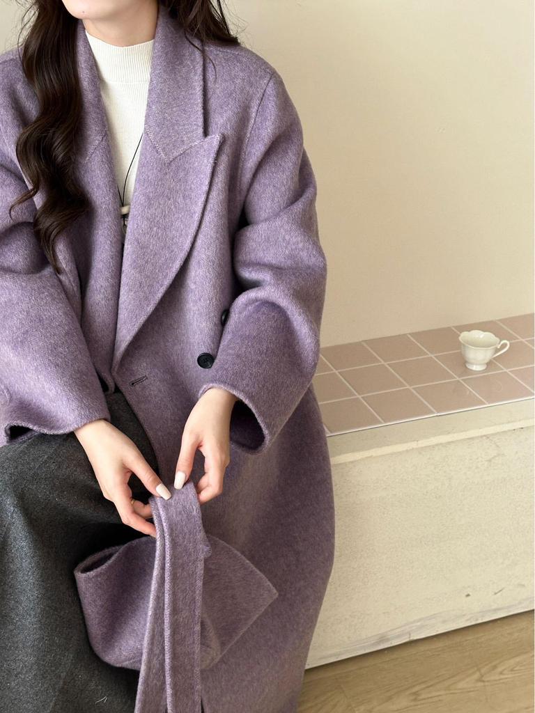 Doppelseitiger Wollmantel für Damen mit Kapuze und Taschen - Herbst/Winter 2025 Koreanischer Drama-Stil